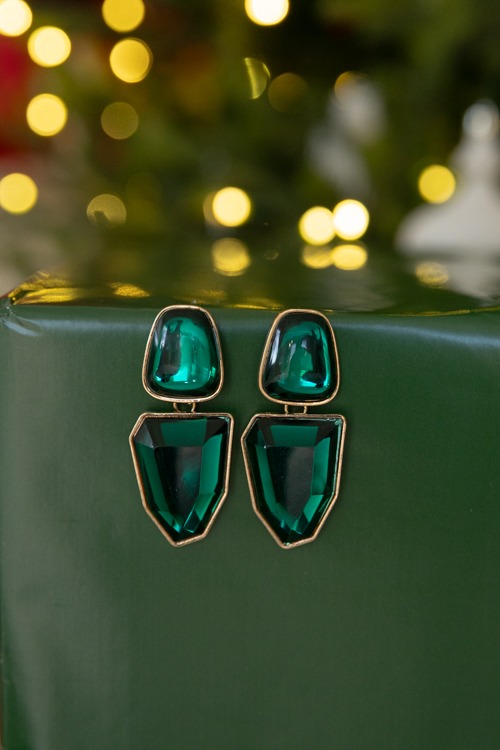 Linked Stone Earring, Green