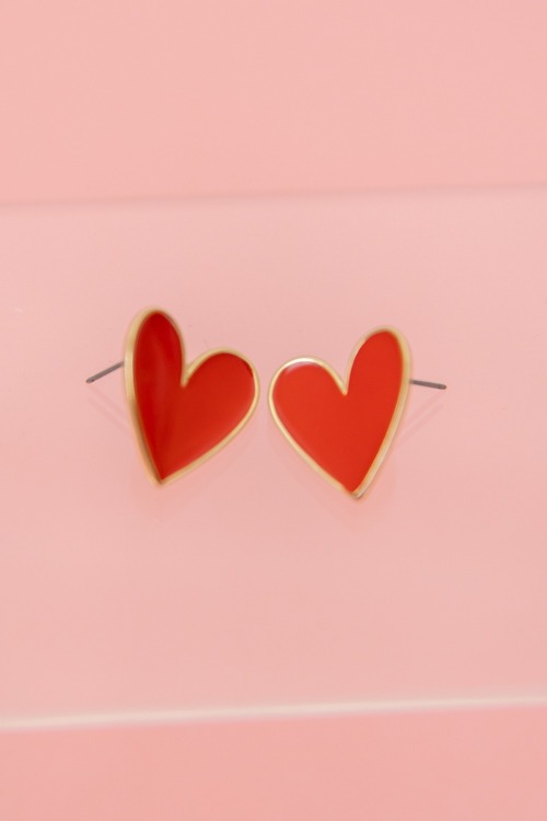 Cupid Heart Earrings, Red