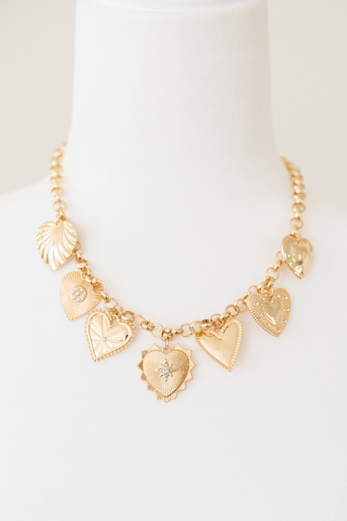 Textured Heart Charm Necklace