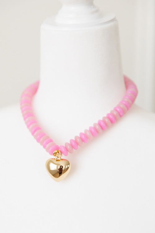 Beaded Heart Necklace, Pink