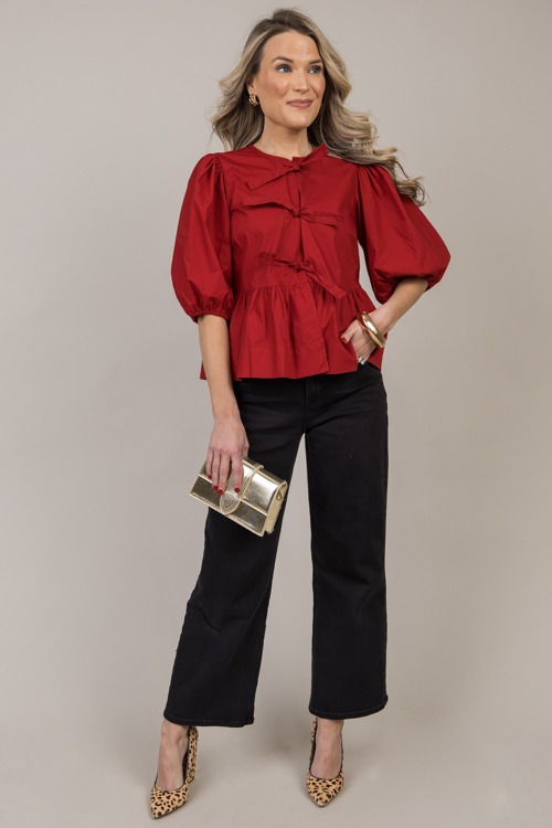 Triple Tie Peplum Top, Scarlet