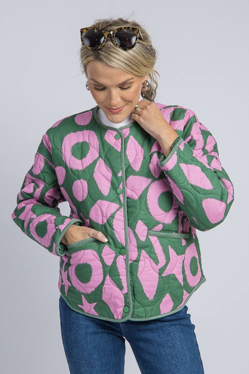 Quilted Print Jacket, Green