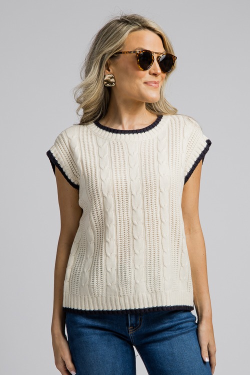 Coco Contrast Trim Sweater, Ivory
