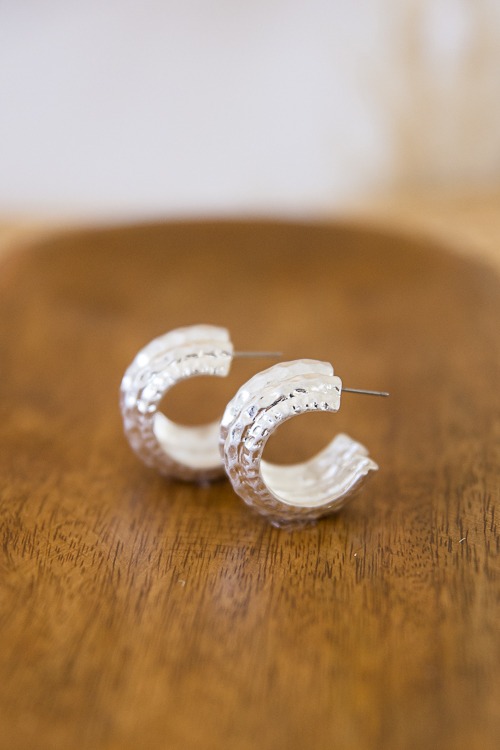 Chunky Textured Hoops, Silver