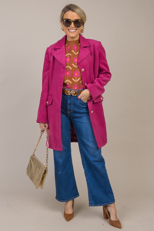 Gold Button Coat, Fuchsia