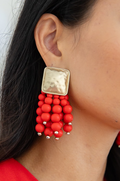 Square & Wood Earrings, Red