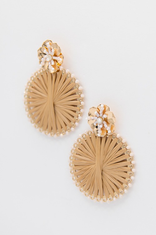 Beaded & Raffia Earrings, Ivory