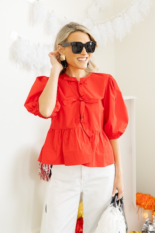 Triple Tie Peplum Top, Red