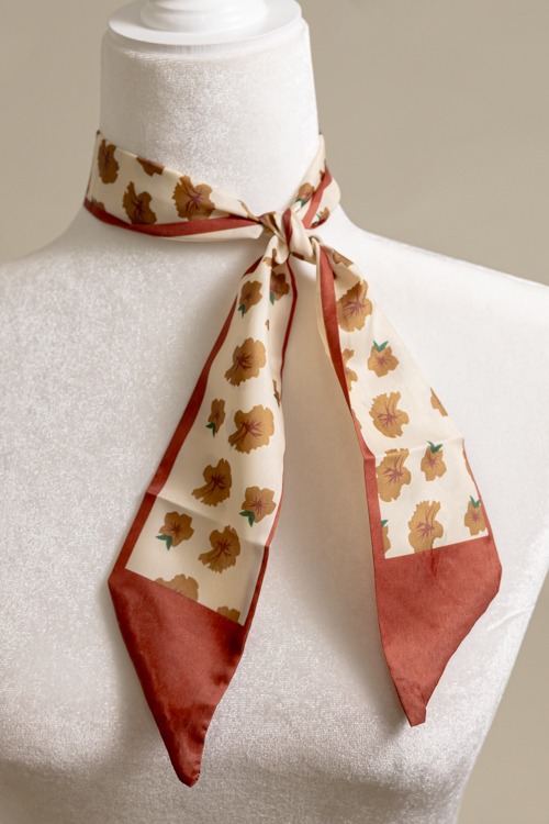 Narrow Silky Scarf, Floral