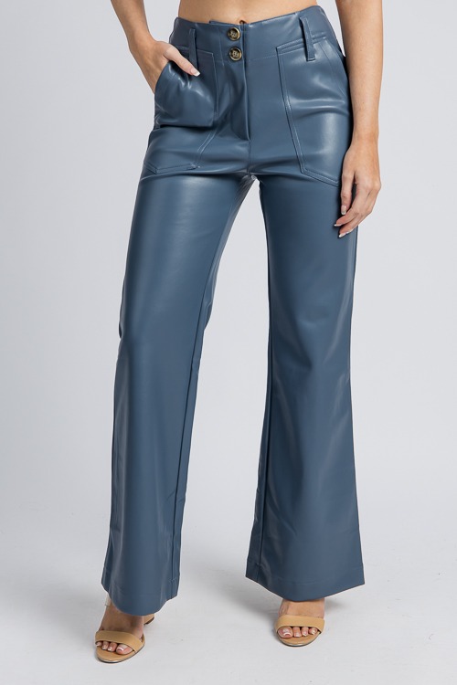 Regina Leather Pants, Slate