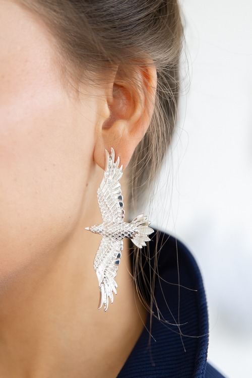 Flying Eagle Earrings, Silver