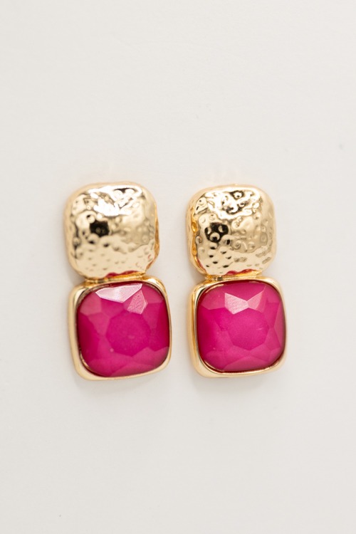 Gemma Stone Earring, Fuchsia