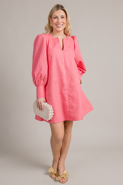 Embossed Floral Dress, Strawberry