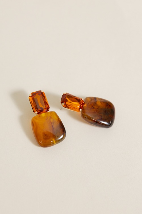 Linked Stone Trapezoid Earrings, Brown