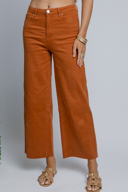 Raw Hem Wide Leg Pants, Brick
