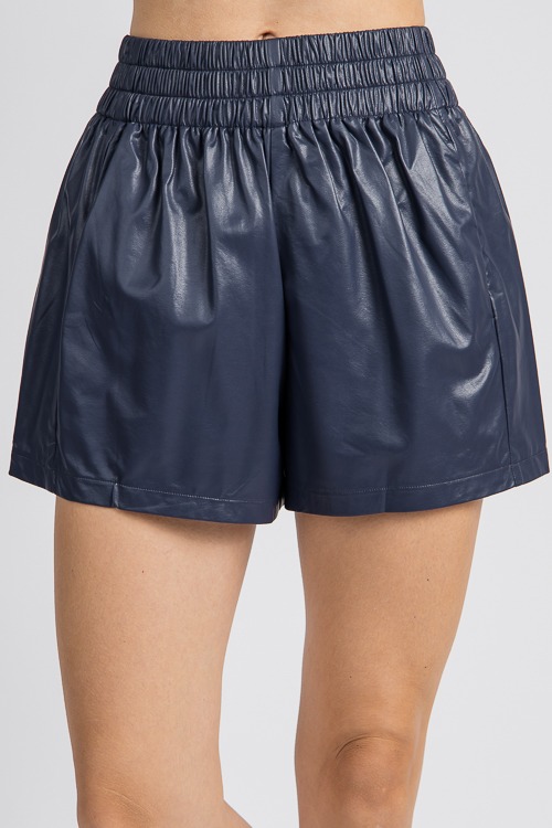 Carson Leather Shorts, Deep Navy