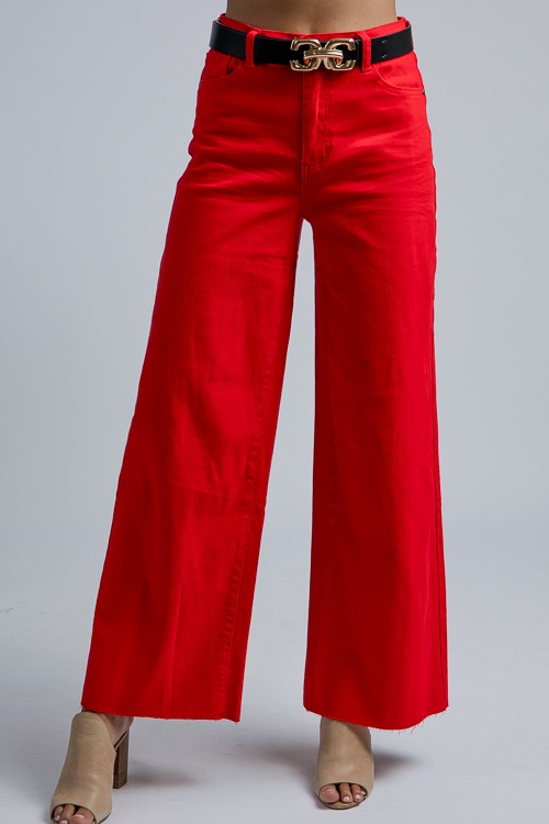 Raw Hem Wide Leg Pants, Red