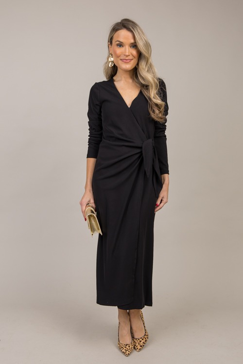 Rib Knit Wrap Midi, Black