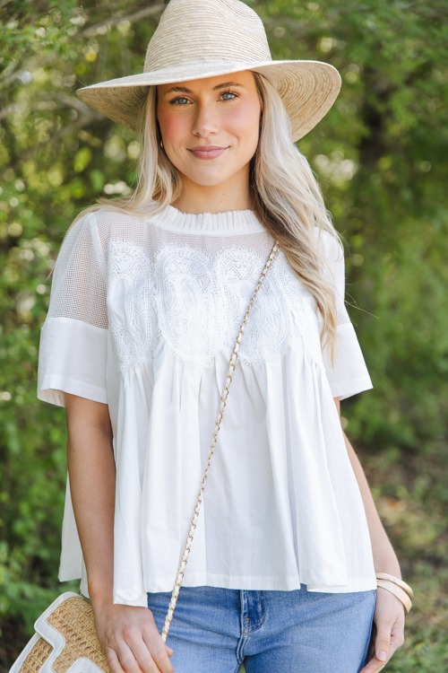 Mesh Lace Applique Top, White