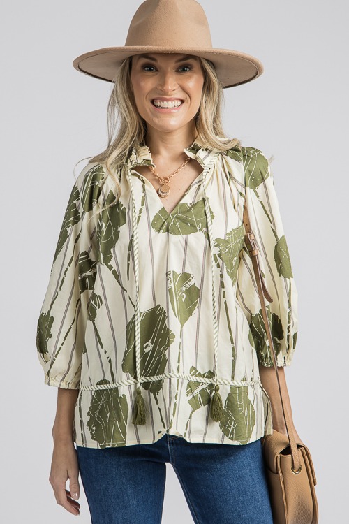 Floral Stripe Top, Olive