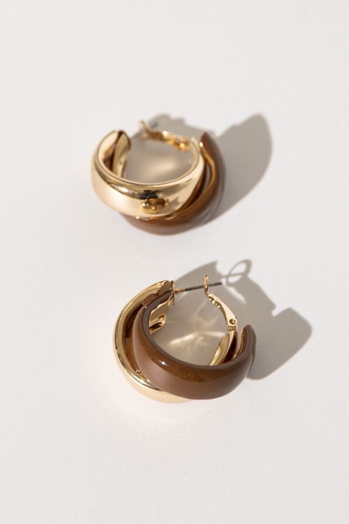 Double Up Earrings, Brown
