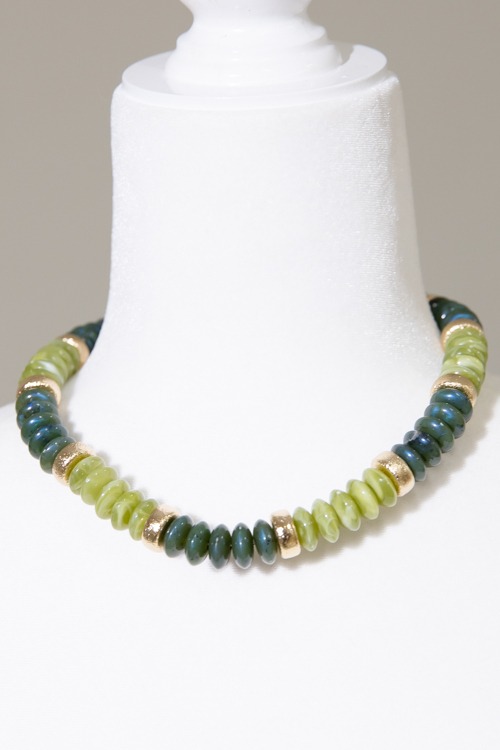 Stone & Textured Necklace, Olive