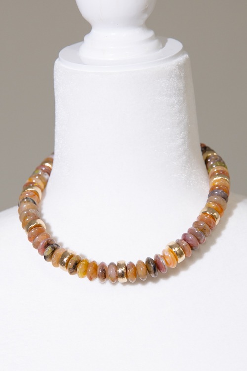 Stone & Textured Necklace, Brown