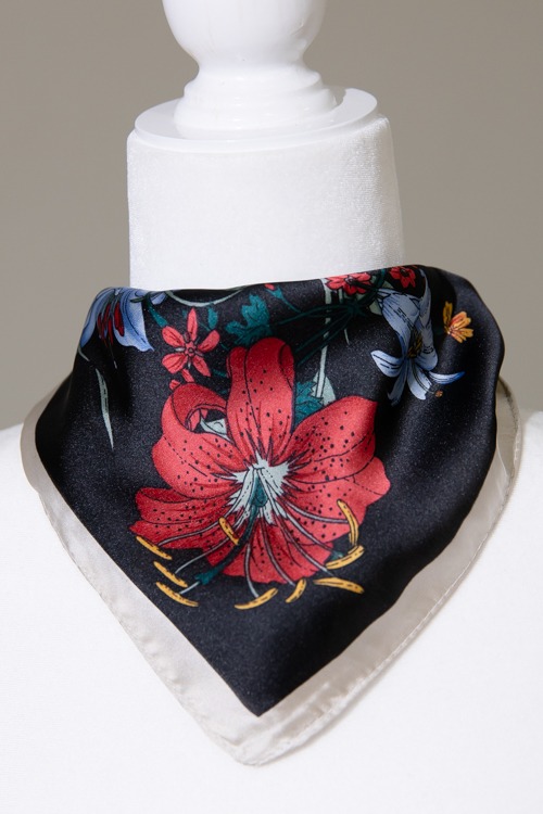 Mckenzie Silk Scarf, Black Floral