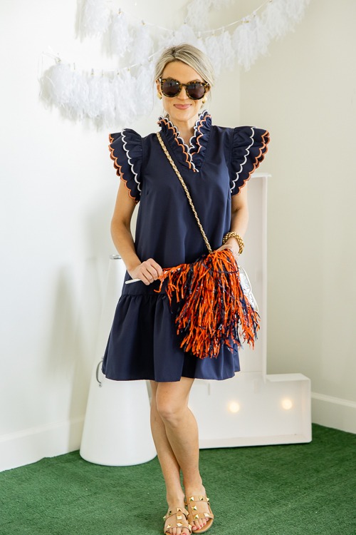 Scalloped Ruffles Dress, Navy