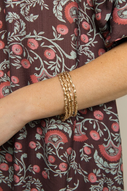 4 Row Oval Charm Bracelet, Gold