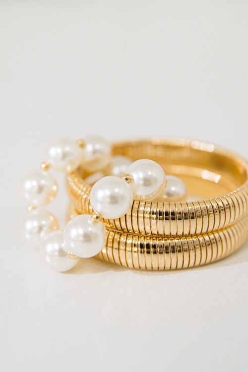 Pearl Bracelet Stack, Gold