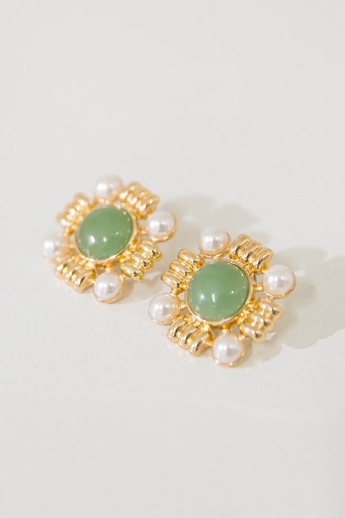 Stone & Pearl Earring, Green