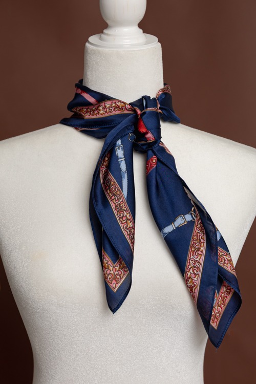 Horsebit Chain Scarf, Navy