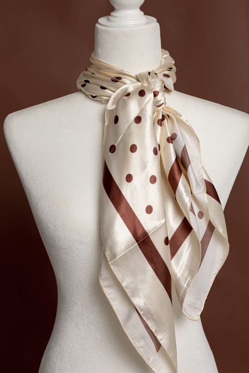 Polka Dot Silk Scarf, Beige