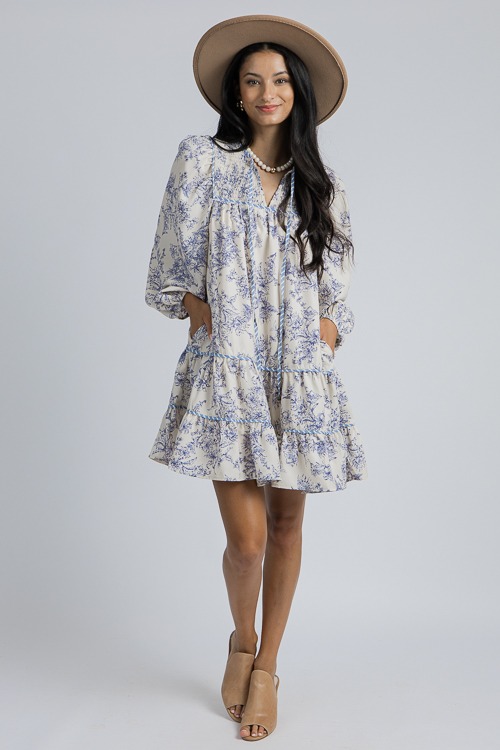 Greta Floral Dress, Ecru