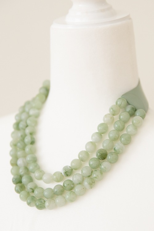 3 Row Beaded Necklace, Green