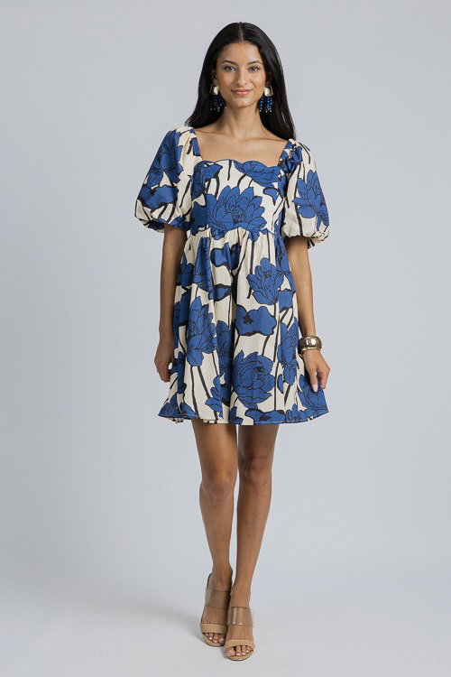 Floral Scallop Dress, Navy - Dresses - The Blue Door Boutique Floral Scallop Dress, Navy - Dresses - The Blue Door Boutique