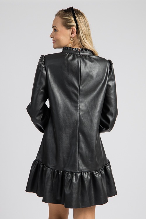 Ruffle Hem Leather Dress, Black - 4K7A4224.jpg