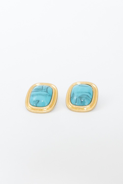 Stone Square Studs, Turquoise