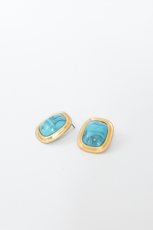 Stone Square Studs, Turquoise