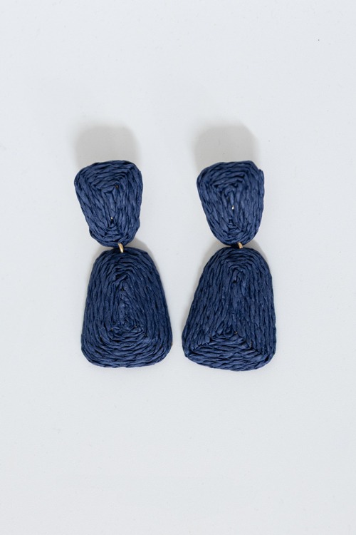 Raffia Trapezoid Earrings, Navy
