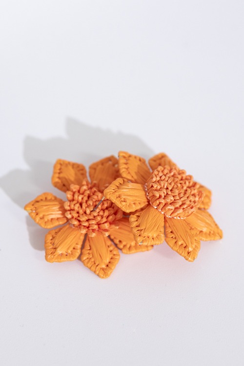 Raffia Flower Earring, Orange - 4K7A4395.jpg