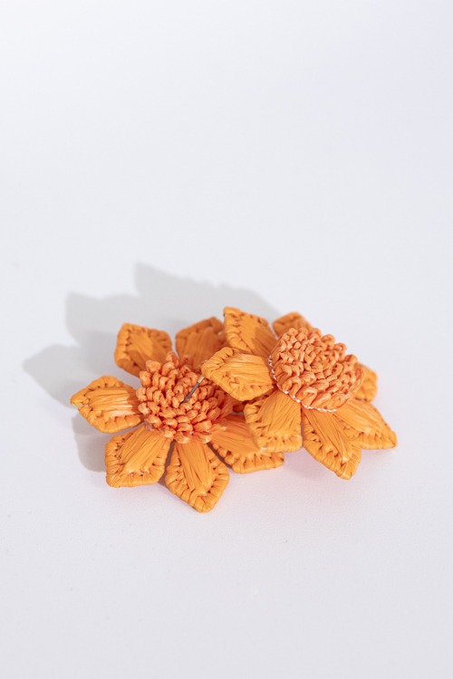 Raffia Flower Earring, Orange - 4K7A4396.jpg
