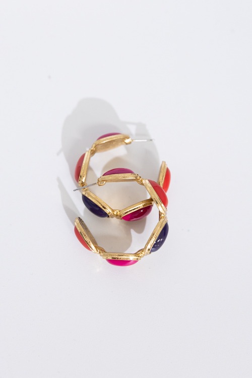 Oval Stone Hoops, Fuchsia