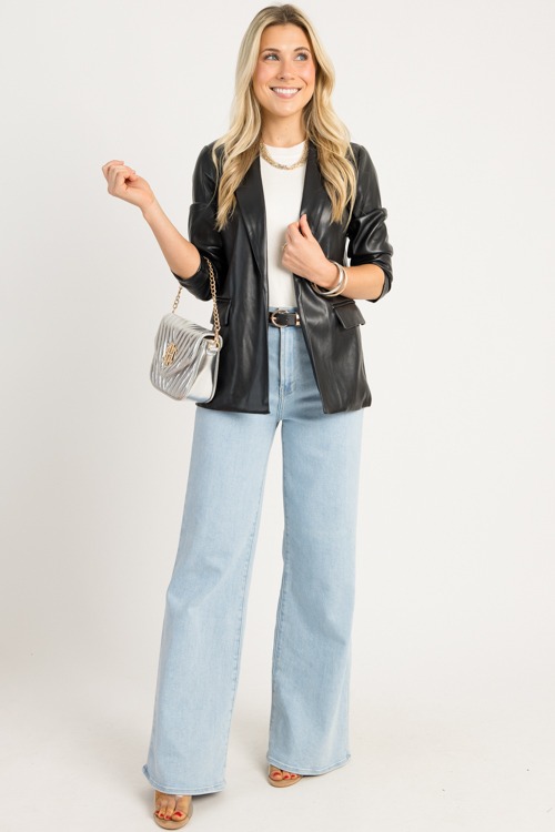 Adeline Leather Blazer, Black