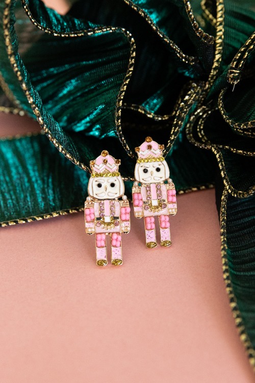 Beaded Nutcracker Earring, Pink