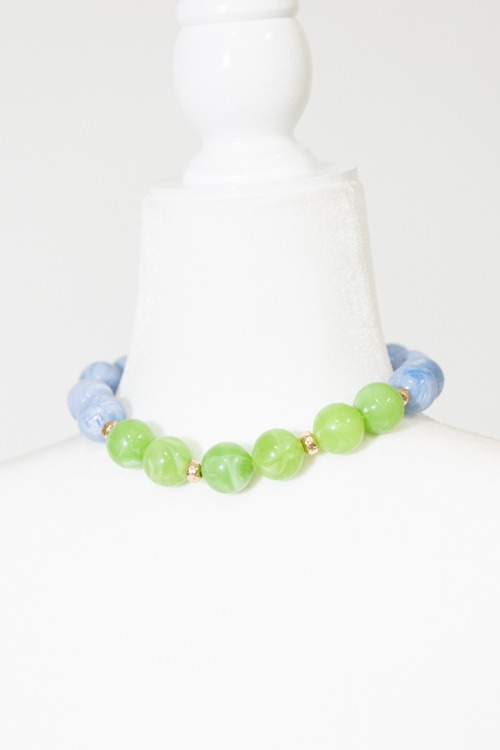 Acrylic Beaded Necklace, Blue/Lime