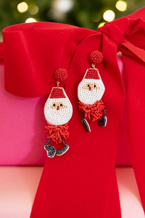 Santa Beaded Earring, Red