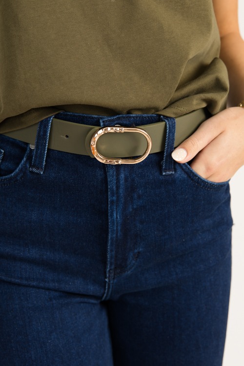 Half Hammered Buckle Belt, Olive