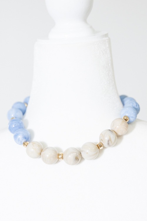 Acrylic Beaded Necklace, Blue/Beige